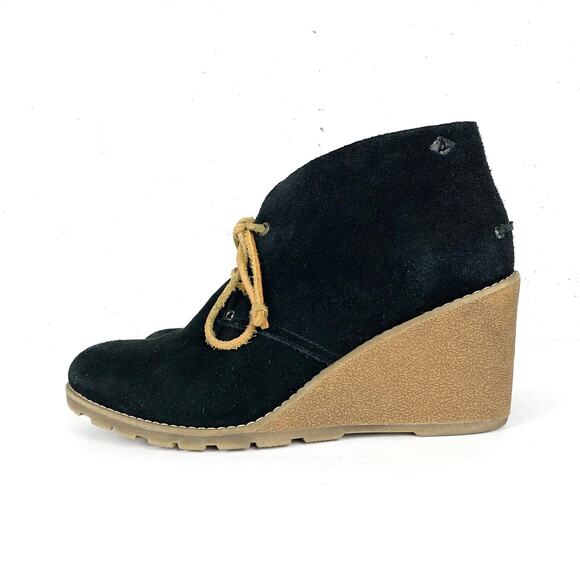 Sperry Womens Stella Prow Wedge Ankle Booties Black Suede Lace Up Chukka Size 10 - Picture 9 of 11